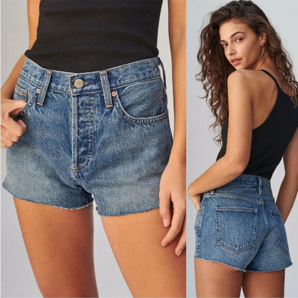 Aritzia Denim Forum The Yoko Shorts Medium Wash High Rise Organic Cotton 29
